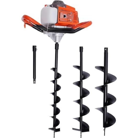 Auger Rear Hole Excavator, 71cc Gas Post Hole Digger, Gas Powered Auger, 2 Stroke Fence Ground Driller Engine Earth Augerr with 3 Augers Bits 4" 6" 8" Extension Rod for Fence Posts Planting Tree