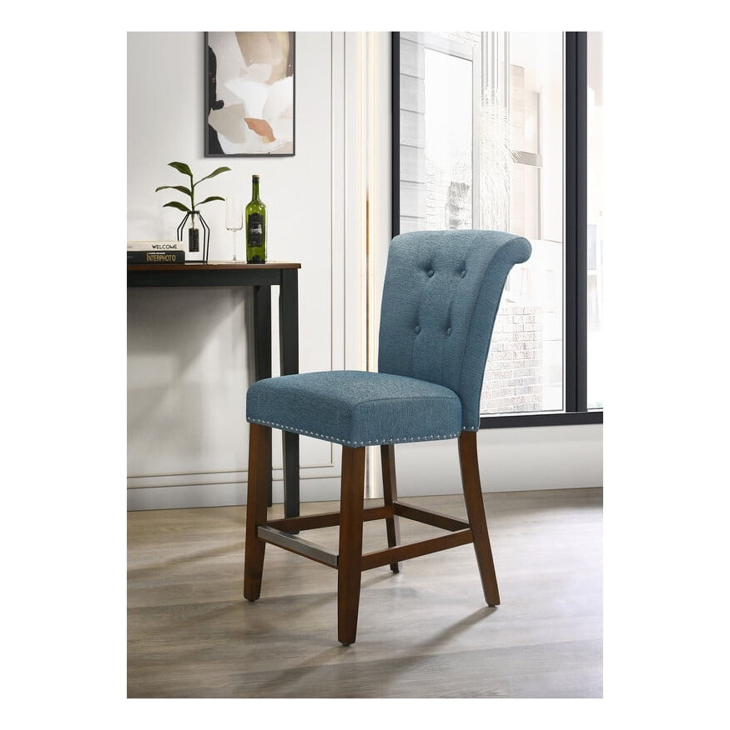 Auggie Blue Fabric Counter Height Chair with Nailhead Trim