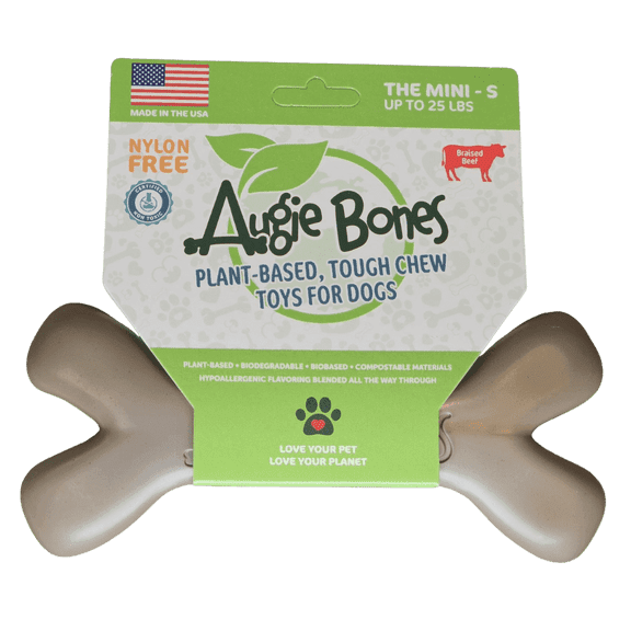 Augie Bones-MINI - Braised Beef- Nylon Free, Tough Chew Toys for Dogs, Plant Based, Sustainable, Non-Toxic