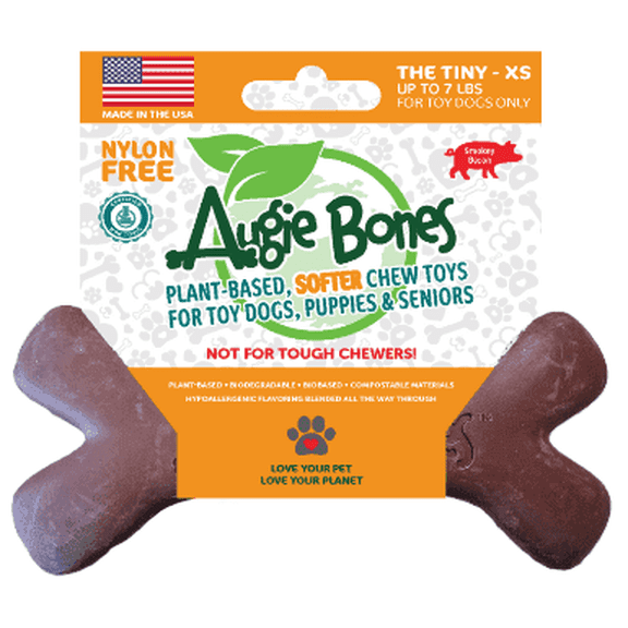 Augie Bones TINY - Smokey Bacon 'Softer' - For TOY dogs up to 7lbs - Plant based, sustainble, Non Toxic
