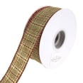 thumbnail image 1 of Augie Checkered Linen Saddle Stitch Wired Holiday Ribbon, Cream/Red, 1-1/2-Inch, 20 Yards, 1 of 1
