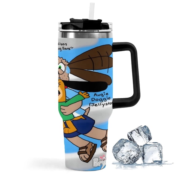 Augie Doggie and Doggie Daddy-theme Insulated Stainless Steel Tumbler with Handle Gifts For Family Friends Fans and Straw Fits in Standard Cup Holder 40 OZ
