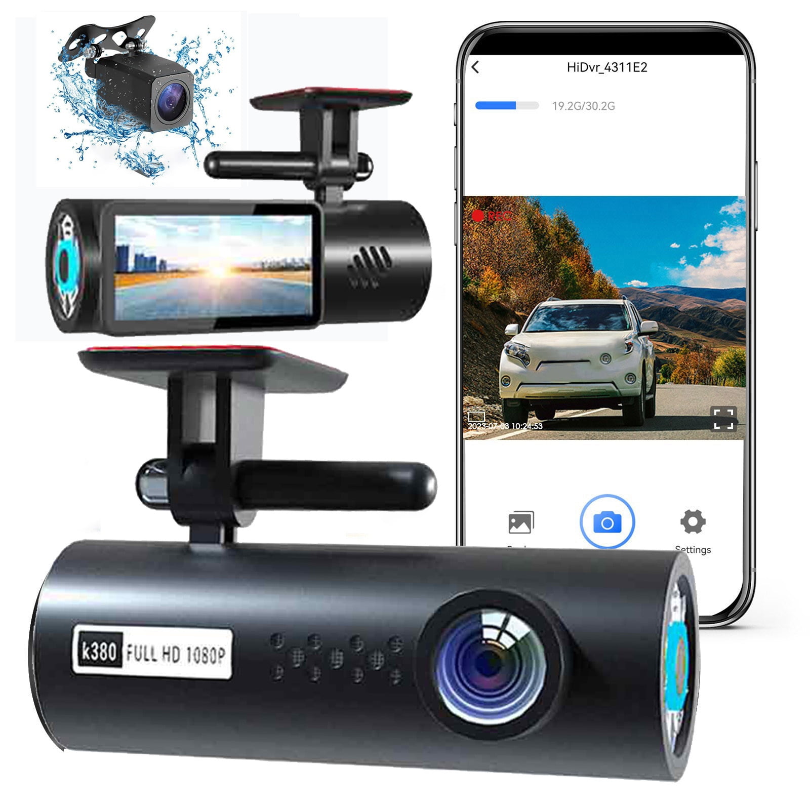 Augper 1.97in Dash Cam WiFi 1080P FHD Car Driving Recorder Front and