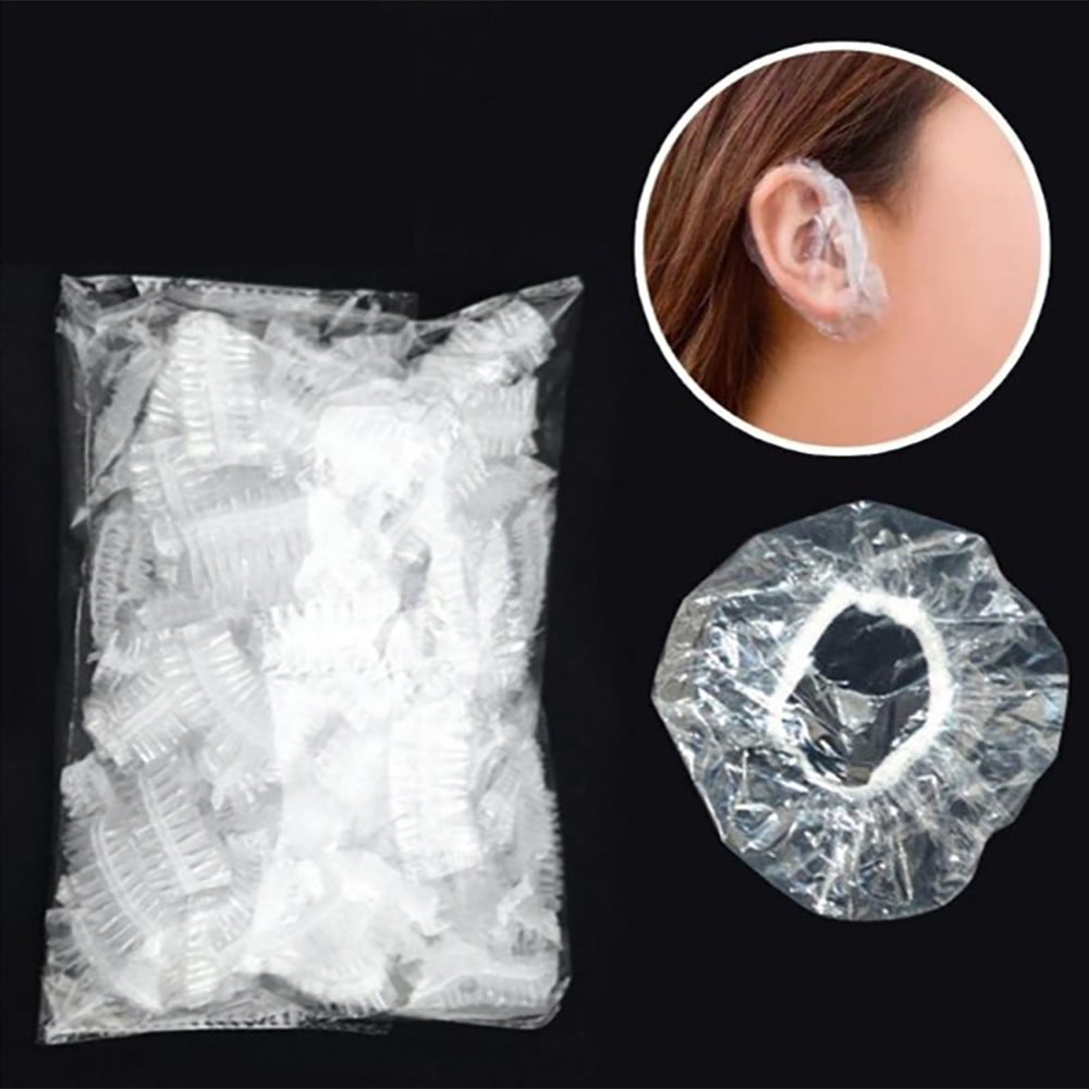 Augper 100pcs Clear Earmuffs Shower - Ear Protector Cover Caps for Hair Coloring