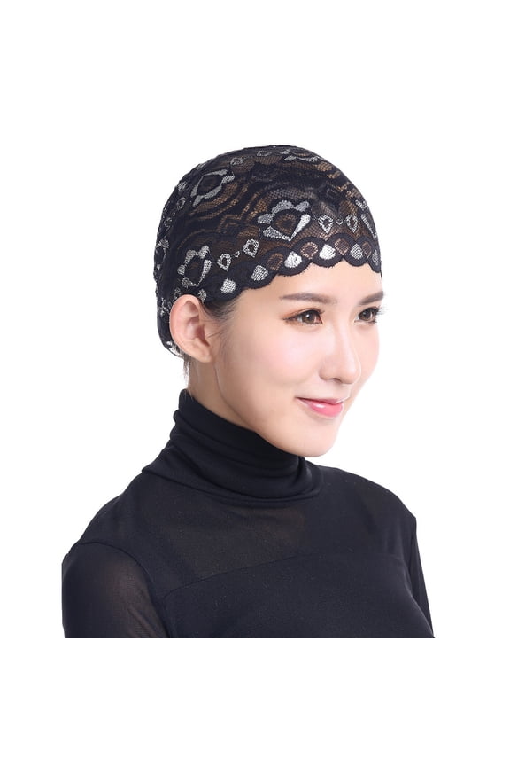 2023 Winter Stylish Women Hijab Hat Lace Underscarf Islamic Cover Bonnet Cap Scarf Muslim