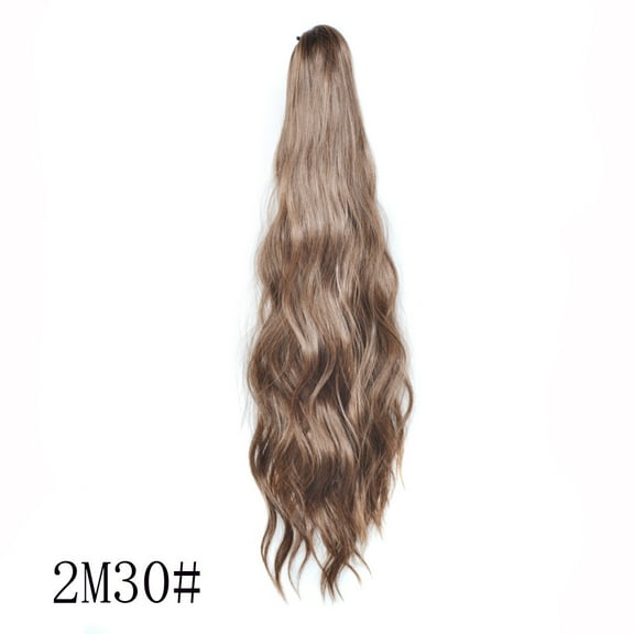 Augper 22 inch Chocolate Brown with Highlights Long Drawstring Wavy Clip in Ponytail Hair Extensions Layered Synthetic Hairpiece for Women
