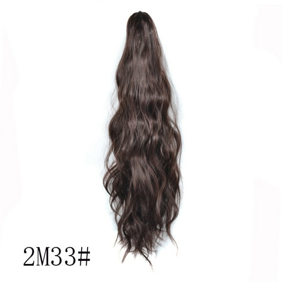 Augper 22 inch Chocolate Brown with Highlights Long Drawstring Wavy Clip in Ponytail Hair Extensions Layered Synthetic Hairpiece for Women