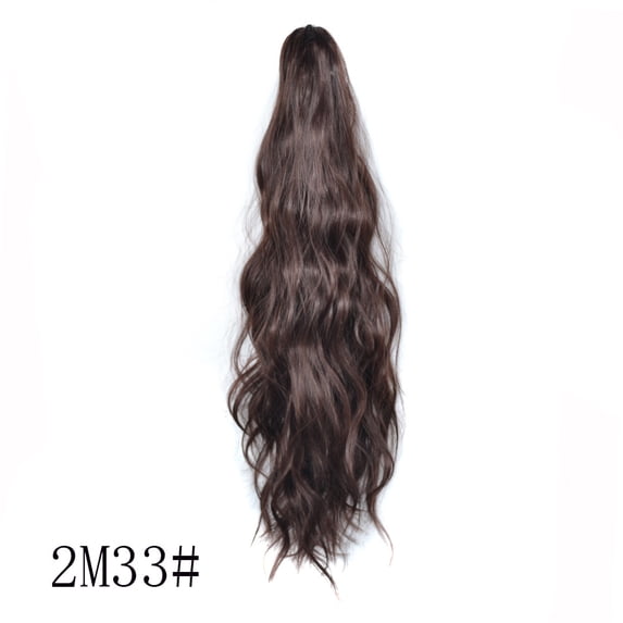 Augper 22 inch Chocolate Brown with Highlights Long Drawstring Wavy Clip in Ponytail Hair Extensions Layered Synthetic Hairpiece for Women