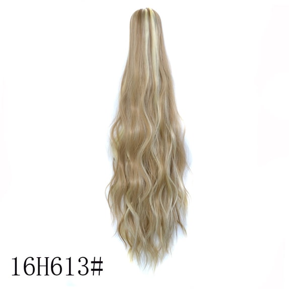 Augper 22 inch Chocolate Brown with Highlights Long Drawstring Wavy Clip in Ponytail Hair Extensions Layered Synthetic Hairpiece for Women