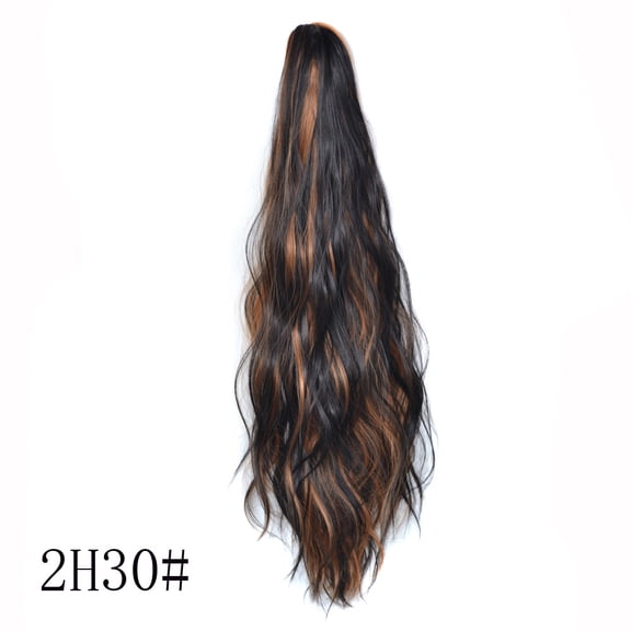 Augper 22 inch Chocolate Brown with Highlights Long Drawstring Wavy Clip in Ponytail Hair Extensions Layered Synthetic Hairpiece for Women