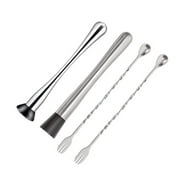 Augper 4PC Stainless Steel Cocktail Muddler And Mixing Spoon Home Bar Tool Set
