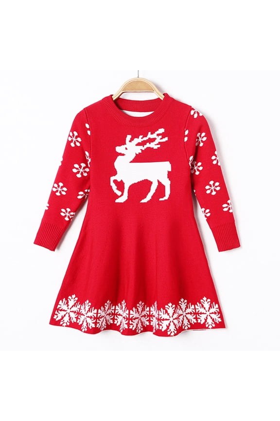 Children's Clothing Girls Dress Christmas Children Sweater Fawn Dress