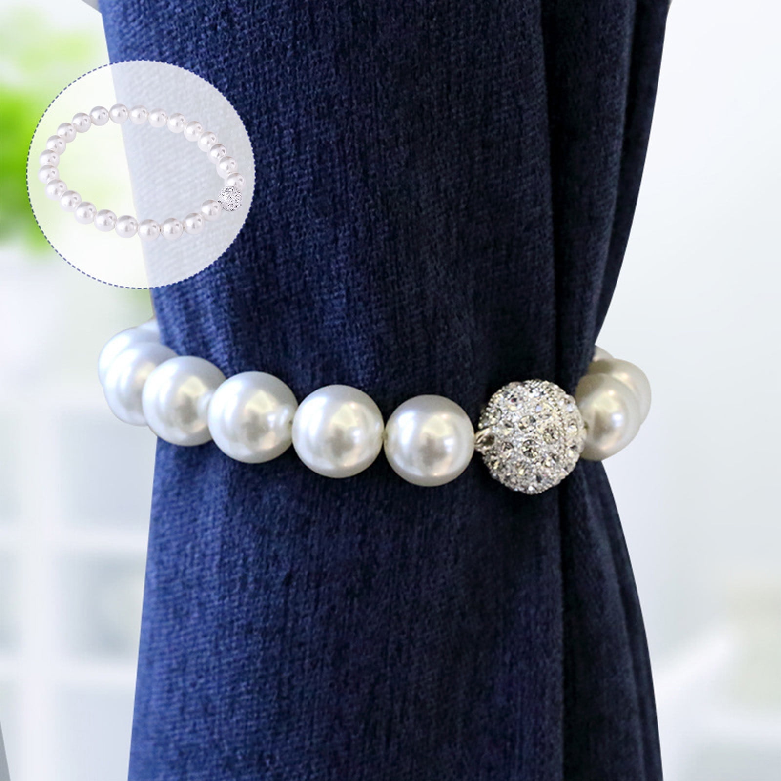 Augper Clearance 1 Pcs Pearl Beaded Curtain Tieback, Pearl