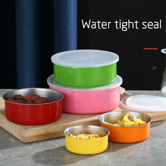 Augper Clearance 5 Pcs Stainless Steel Mixing Bowls with Lids, Home Kitchen Food Container Storage Mixing Bowl Set,with Clear Plastic Lids, New Home Kitchen Food Storage Organizers