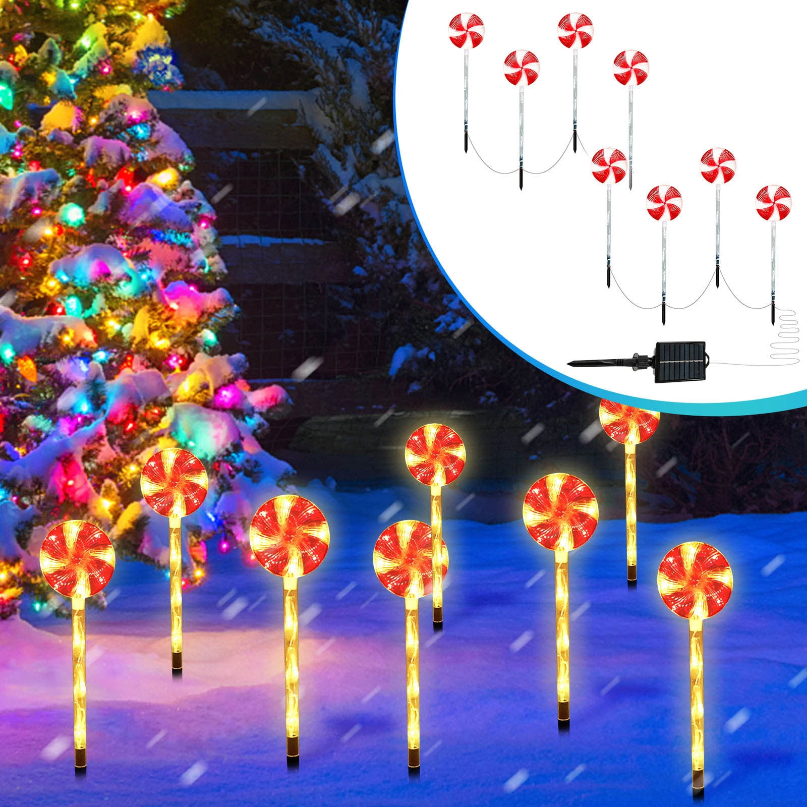 Augper Clearance Christmas 8 Pack Christmas Pathway Lights Candy Cane ...