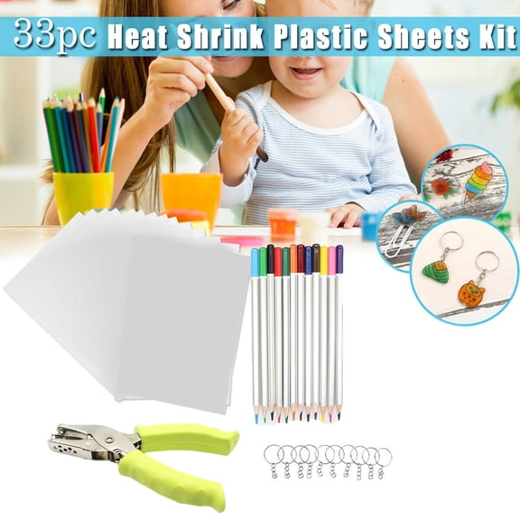 Augper Clearance Christmas Heat Shrink Plastic Sheet Kit with Shrinky Art Paper and Keychains for Kids Creative Craft Marking, Homemade Shrinky Dinks, Handprint Keychains