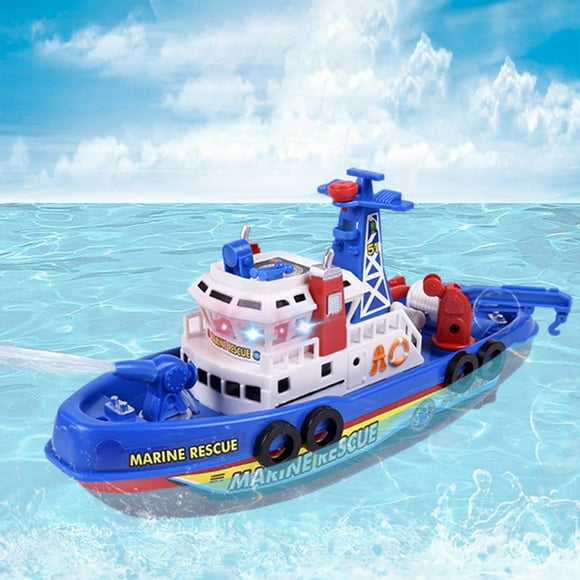 Augper Clearance Fireboat Model, Pool Warship Fireboat, Auto Water Spraying Educational Music Light Electric Children Bath Boat with Sound Flash Light