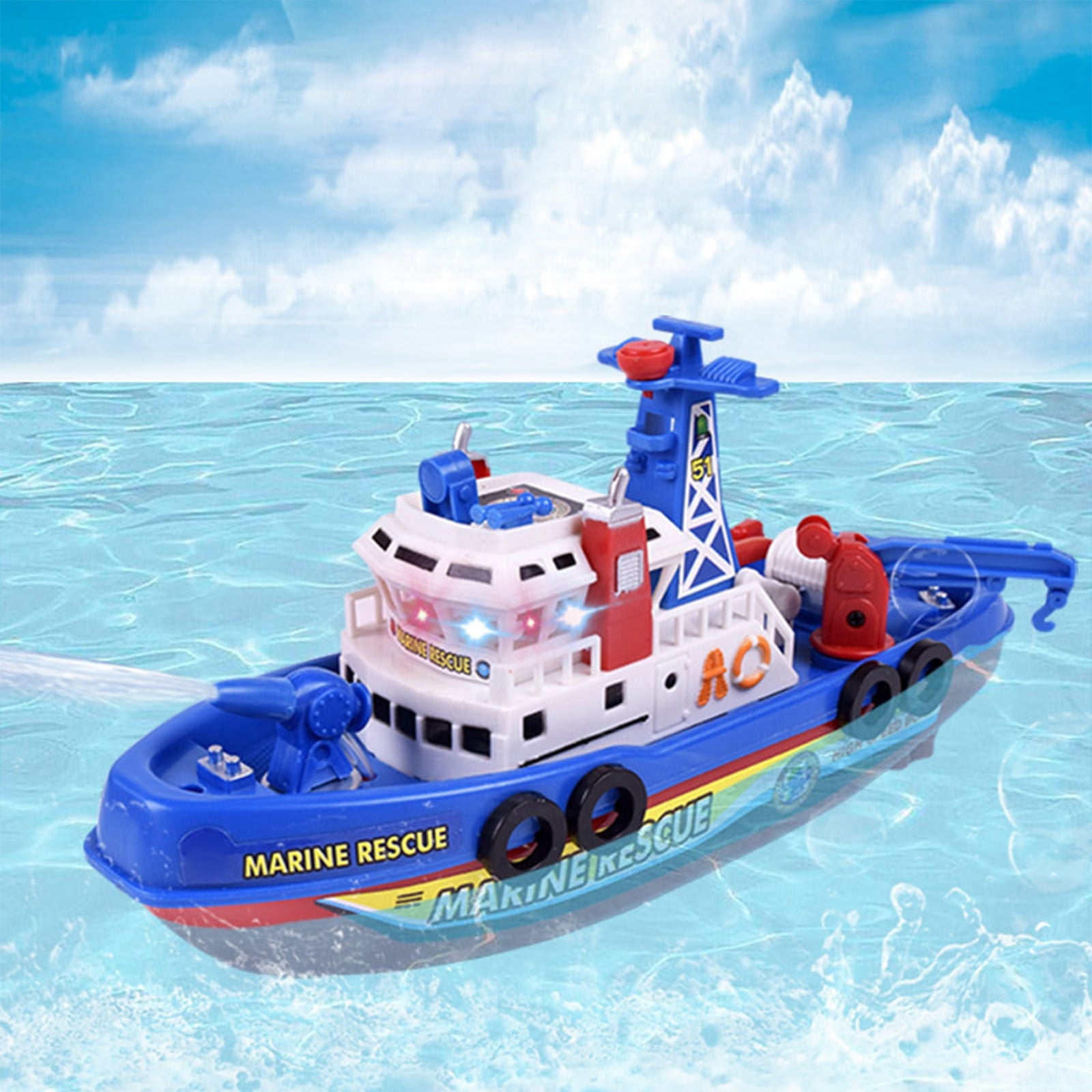 Augper Clearance Fireboat Model Pool Warship Fireboat Auto Water Spraying Educational Music Light Electric Children Bath Boat with Sound Flash Light Walmart