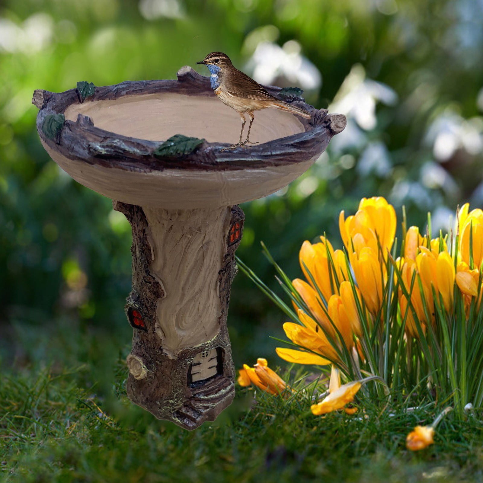 Augper Clearance Garden Ornaments Sunflower Bird Bath for Outside Resin Sunflower Birdbath with ...