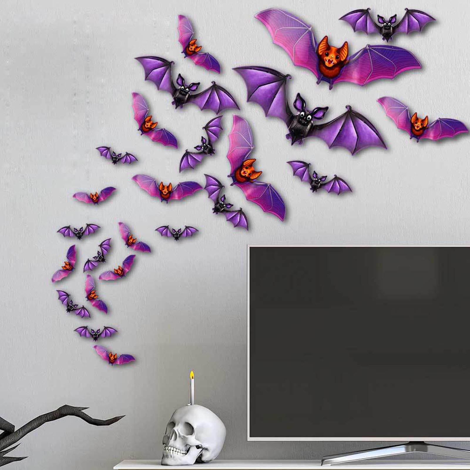 Augper Clearance Halloween Decor Bat Hanging Glitter Bat and Wall