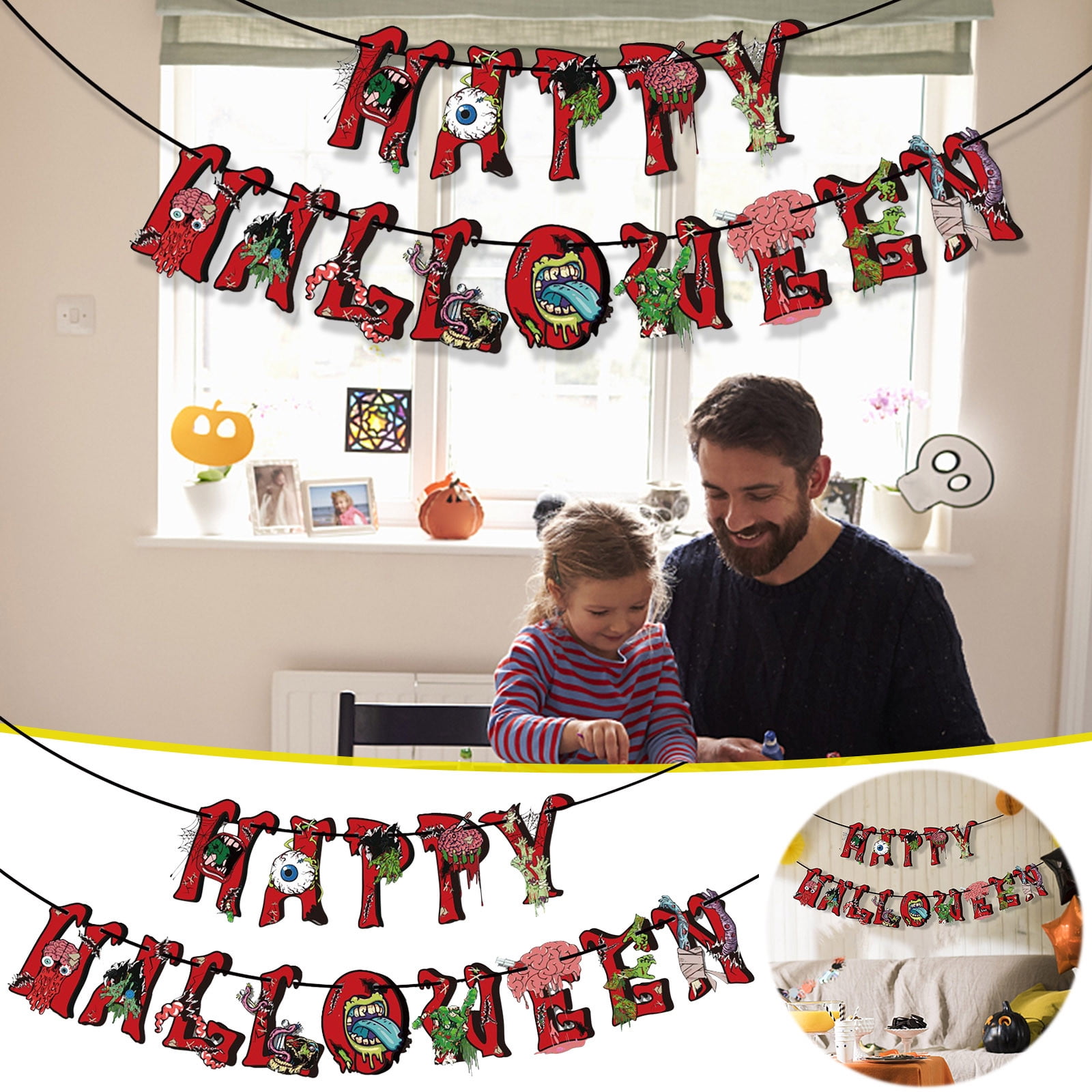 Augper Clearance Halloween Decor Happy Banner & Black Glitter Halloween Garland Halloween