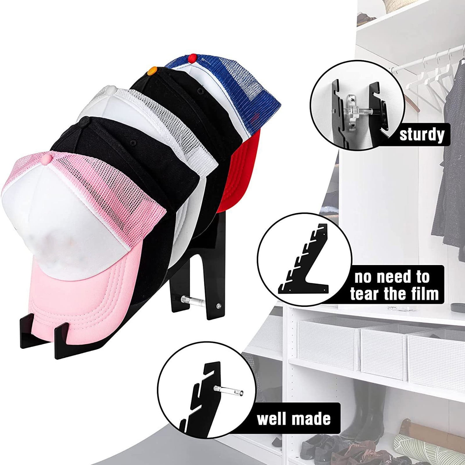Augper Clearance Hat Rack for Wall Hat Organizer for Closet Hat Holder ...