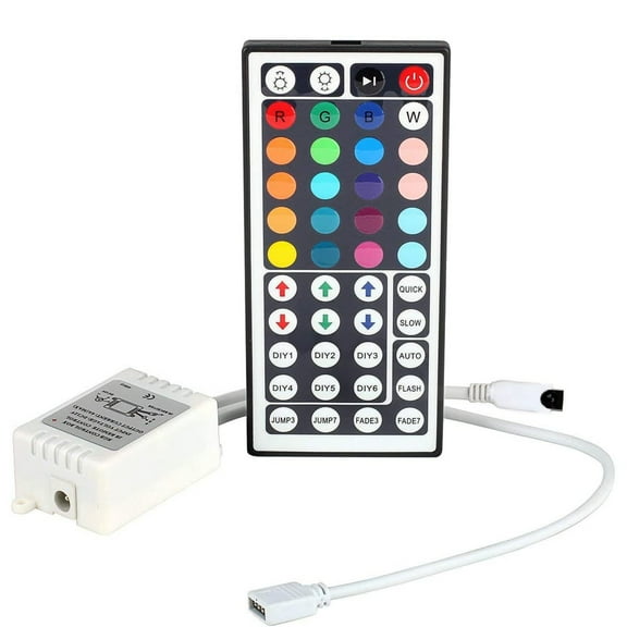 Augper Clearance LED Controller for Light Strip, 44 Key IR Remote DC 12V, IR Colorful Controller Dimmer Replacement Remote Control for Flexible Tape Light (Only One Light Bar Can be Controlled)