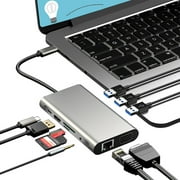 Augper Clearance USB C HUB Dongle, 10-in-1 USB C Adapter Docking Station with 4K HDMI,VGA,Type C PD,USB3.0,1080P, RJ45 Ethernet,SD,TF Card Reader,3.5mm AUX, Compatible with MacBook Pro,Air