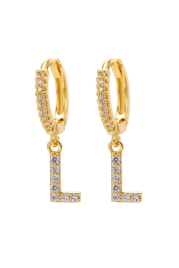 Dainty Gold Plated Initial Hoop Earrings Letter Alphabet Dangle Earrings Fashion Sparkly Rhinestone Letter Initial Pendant Drop Earrings For Women Valent