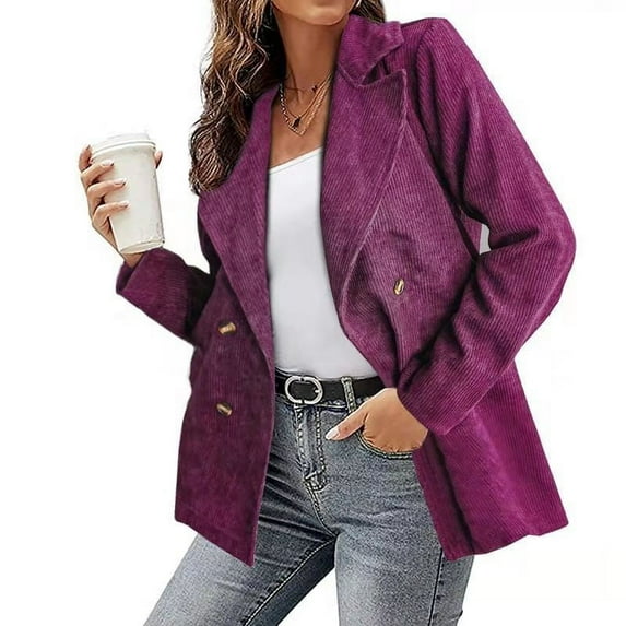 Augper Fashion Women's Solid Color And Winter Double Breasted Blazer Jacket Jacket Long Sleeved Hoodless Casual Coat/jacket