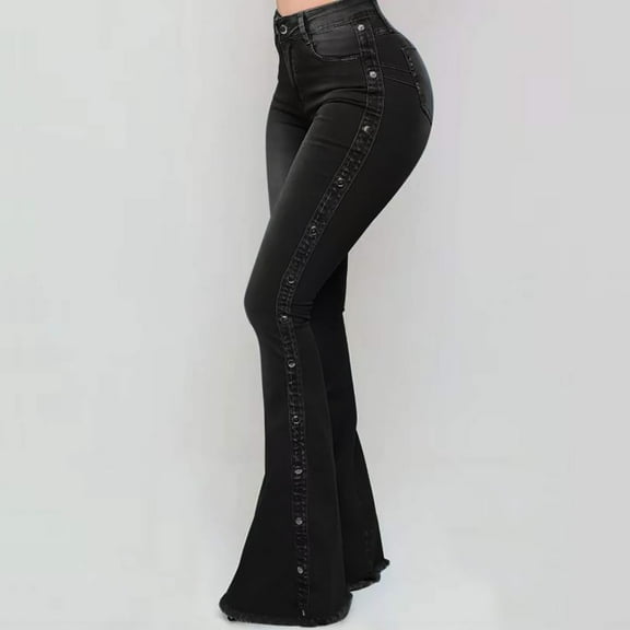 Augper Flare Jeans for Women, Women's High Waist Stretch Bell Bottom Jeans Black Flare Bootcut Denim Jeans Pants