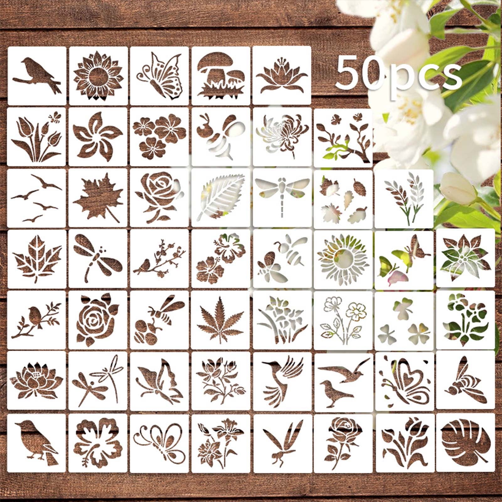 6pcs Garden Fence Large Flower Stencils, Floral Drawing Stencils For Crafts, Reusable Outdoors Wall Decoration, Home Floor Decor Drawing Supplies