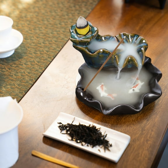 Augper Incense Waterfall Burner,Ceramic Backflow Incense Burner Holder with 30 Backflow Incense Cones + 20 Incense Sticks,Aromatherapy Ornament Home Decor，Handcrafted Porcelain Censer Gift Set