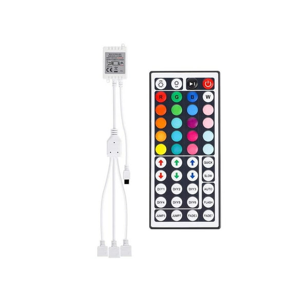 Augper LED Controller for Light Strip, 44 Key IR Remote DC 12V, IR Colorful Controller Dimmer Replacement Remote Control for Flexible Tape Light (Three Light Bar Can be Controlled)