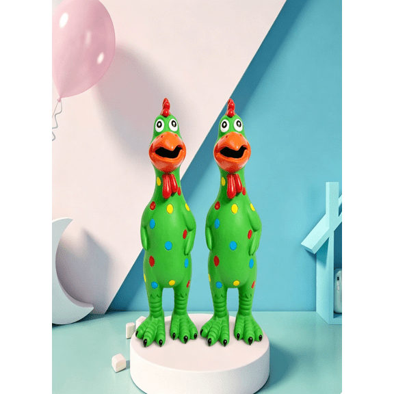 Augper Large Screaming Chicken Dog Toys,Green Rubber Chicken,Squeeze Squeaky and Screaming Chicken,Prank Novelty Toy for Kids or Adults(2 PCS)