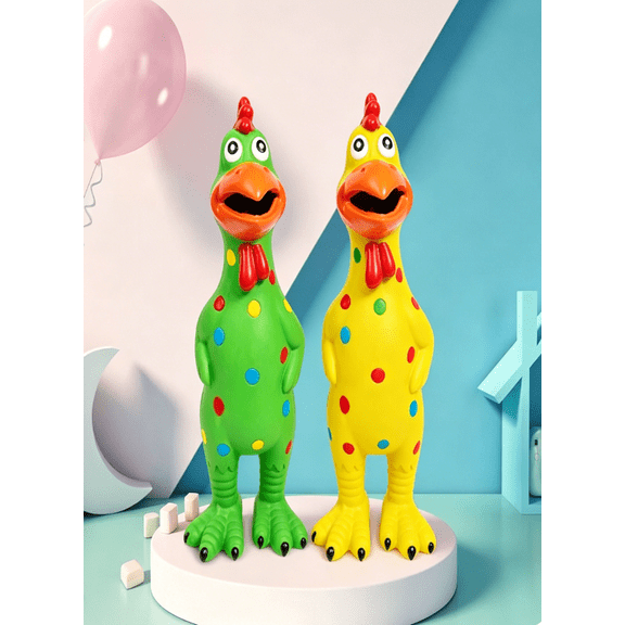Augper Large Squeaky Screaming Chicken Dog Toys, 2 PCS Rubber Chicken in Yellow & Green, Squeeze Screaming Novelty Prank Toy for Kids & Adults