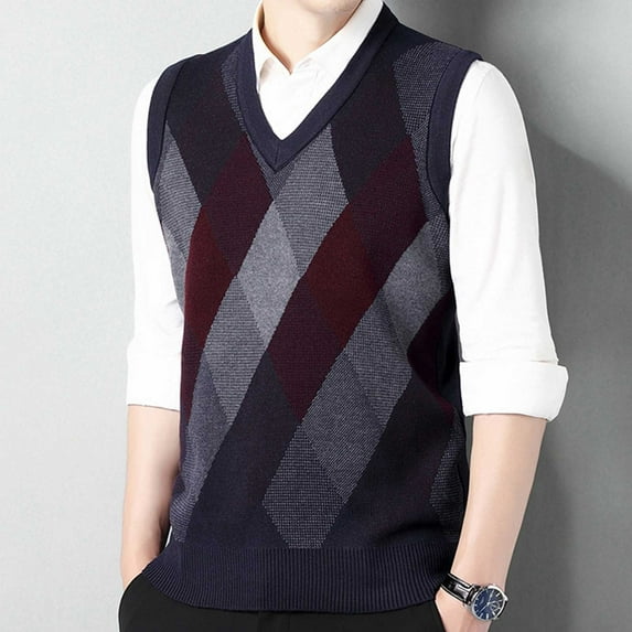 Augper Man Fallow Pullover Casual Sweater Vest Fashion V-neck Woolen Sweater Sleeveless