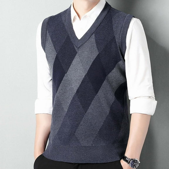 Augper Man Fallow Pullover Casual Sweater Vest Fashion V-neck Woolen Sweater Sleeveless