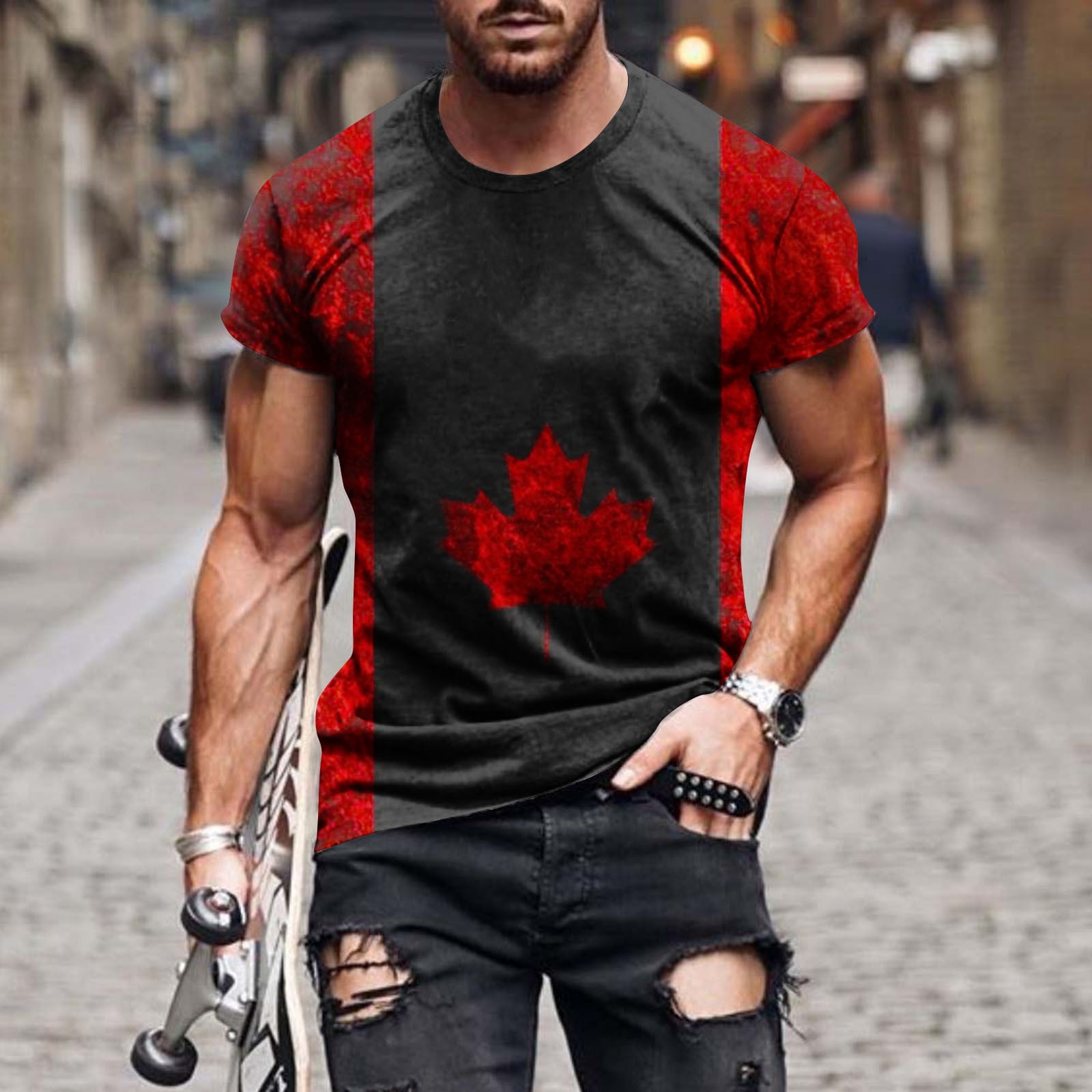 Augper Men Casual Round Neck Printing Pullover Fitness Sports Shorts