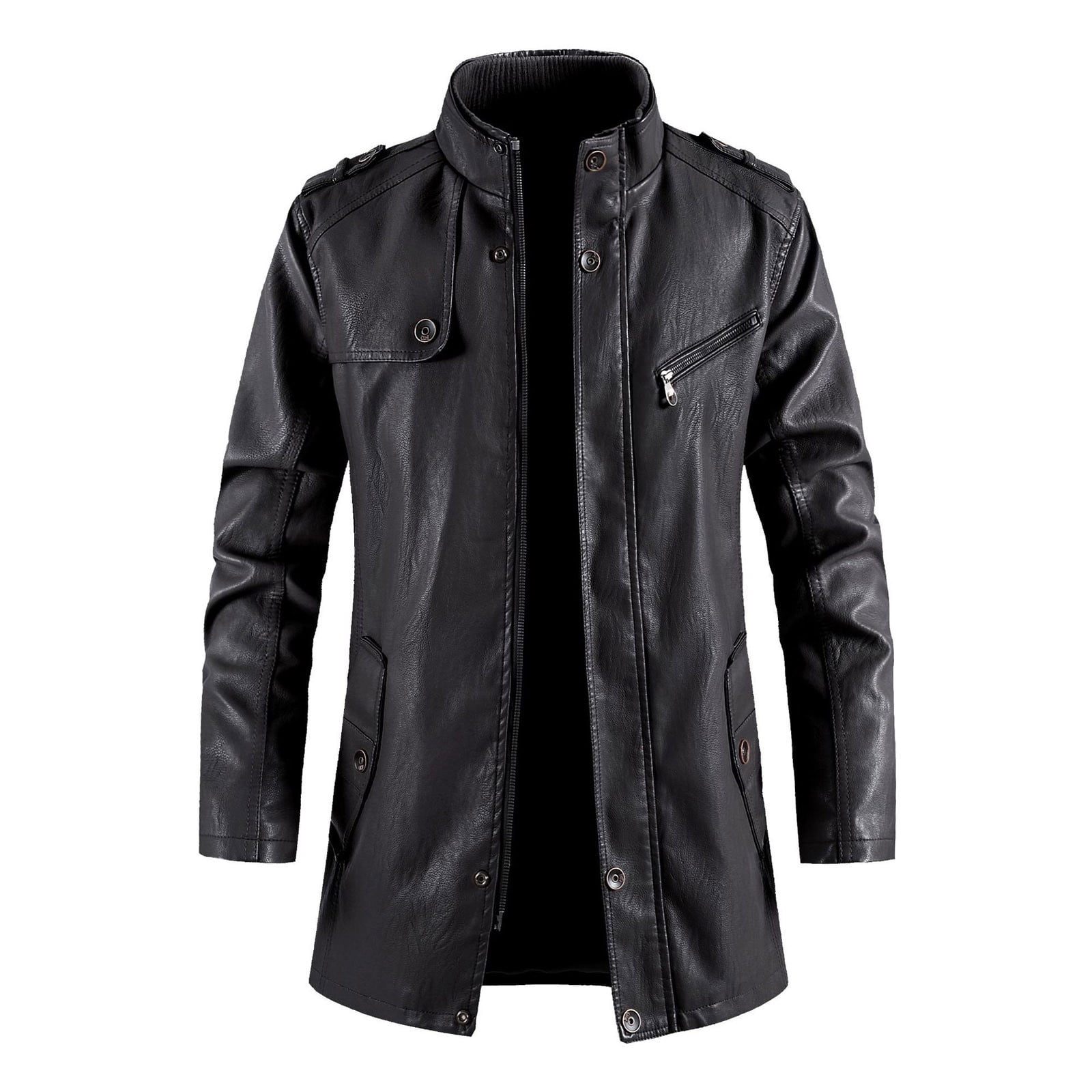 APEXFWDT Men's Vintage Stand Collar Leather Jacket Big and
