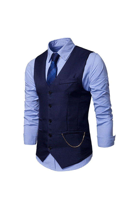 Men Vest V-Neck Sleeveless Single-breasted Jacket Business Waistcoat