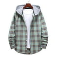 thumbnail image 1 of Augper Men's Fleece Flannel Shirt Jacket Zipper Casual Hooded Fake Two Loose Thicken Lattice Jacket Coats, 1 of 5