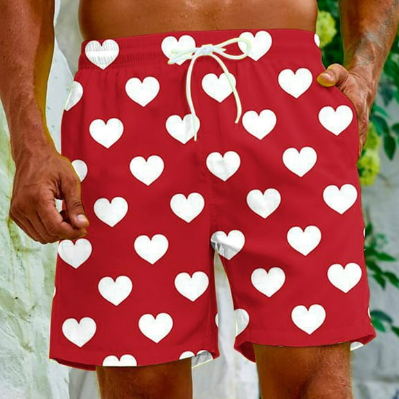 Augper Men's Pajama Shorts Valentine's Day Shine Hearts Men Pj Sleepwear Bottoms Sleep Lounge Pants
