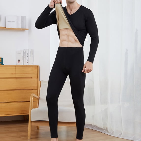 Augper Men's Thermal Underwear Stretchy Long Johns Set Micro Fleece Warm Base Layer 2 Piece Basic Top & Bottom Suit