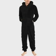 Augper Men's Warm Fleece One Piece Hooded Footed Zipper Pajamas Set, Soft Adult Onesie Footie Hood Winter