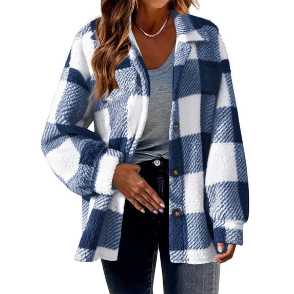 Augper Plaid Flannel Shirts for Women Casual Long Sleeve Button Down Shacket Jacket Fall Boyfriend Blouses Tops with Pockets