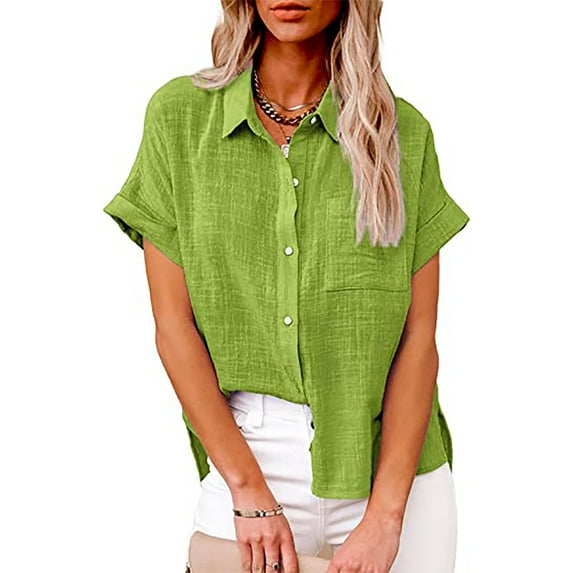Augper Spring Tops for Women 2024 Tops Fashion Solid Button Shirt Female V-Neck Loose T-shirt Blouse Tops