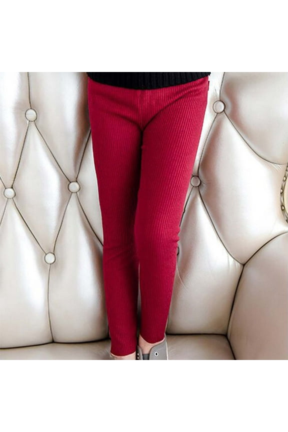 Toddler Boys Girls Cotton High Waist Stretch Knit Solid Color Plus Keep Warm Casual Leggings Pants
