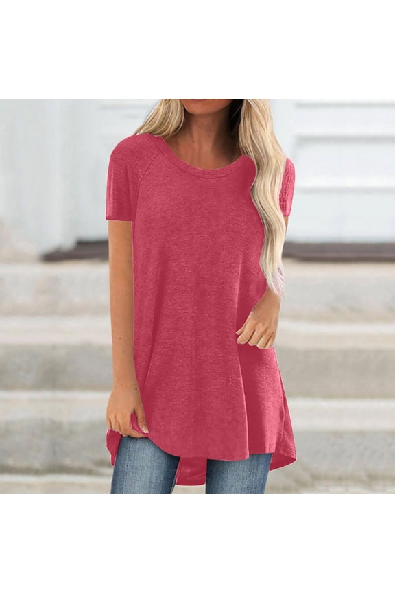 Tops for Women Trendy Summer Solid Round Neck Loose Short Sleeve Tops T-shirt Blouse