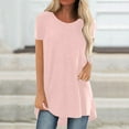 thumbnail image 1 of Augper Tops for Women Trendy Summer Solid Round Neck Loose Short Sleeve Tops T-shirt Blouse, 1 of 5